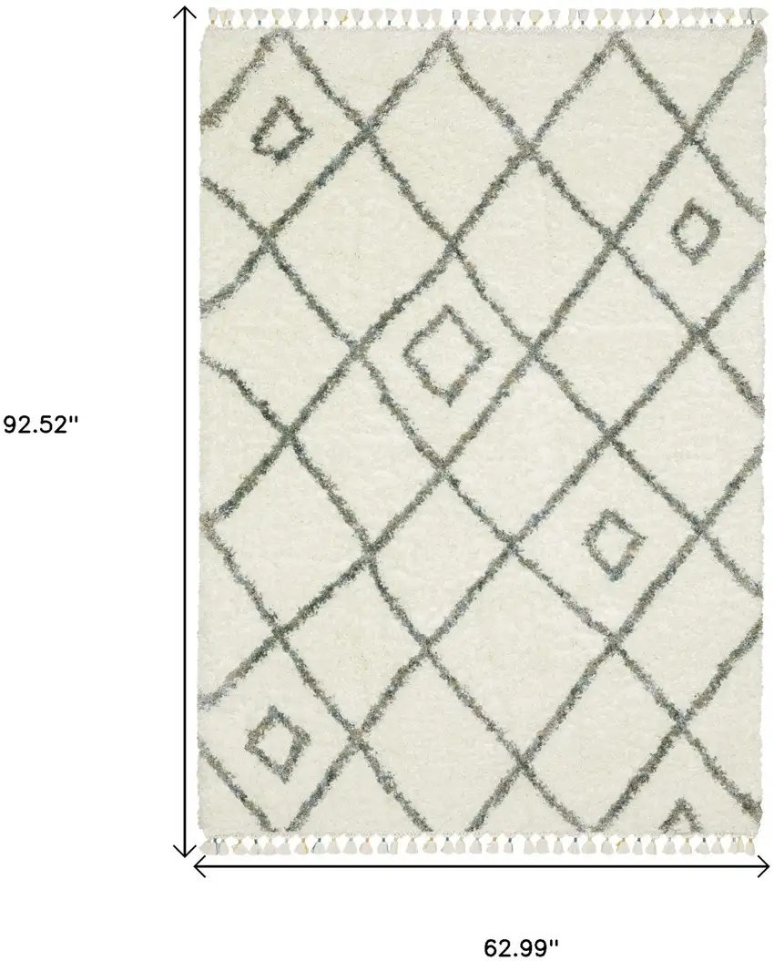 Ivory Gray And Tan Diamond Shag Area Rug With Fringe Photo 3