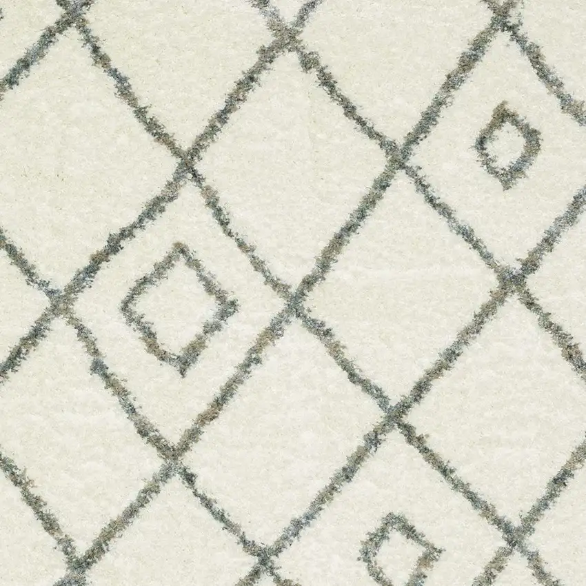 Ivory Gray And Tan Diamond Shag Area Rug With Fringe Photo 6