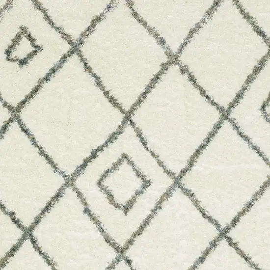 Ivory Gray And Tan Diamond Shag Area Rug With Fringe Photo 6