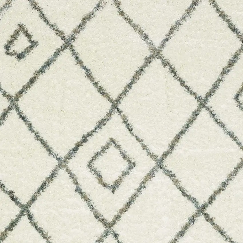 Ivory Gray And Tan Diamond Shag Area Rug With Fringe Photo 6