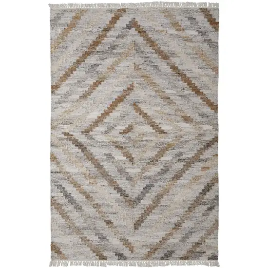 Gray And Brown Geometric Hand Woven Area Rug With Fringe Photo 9