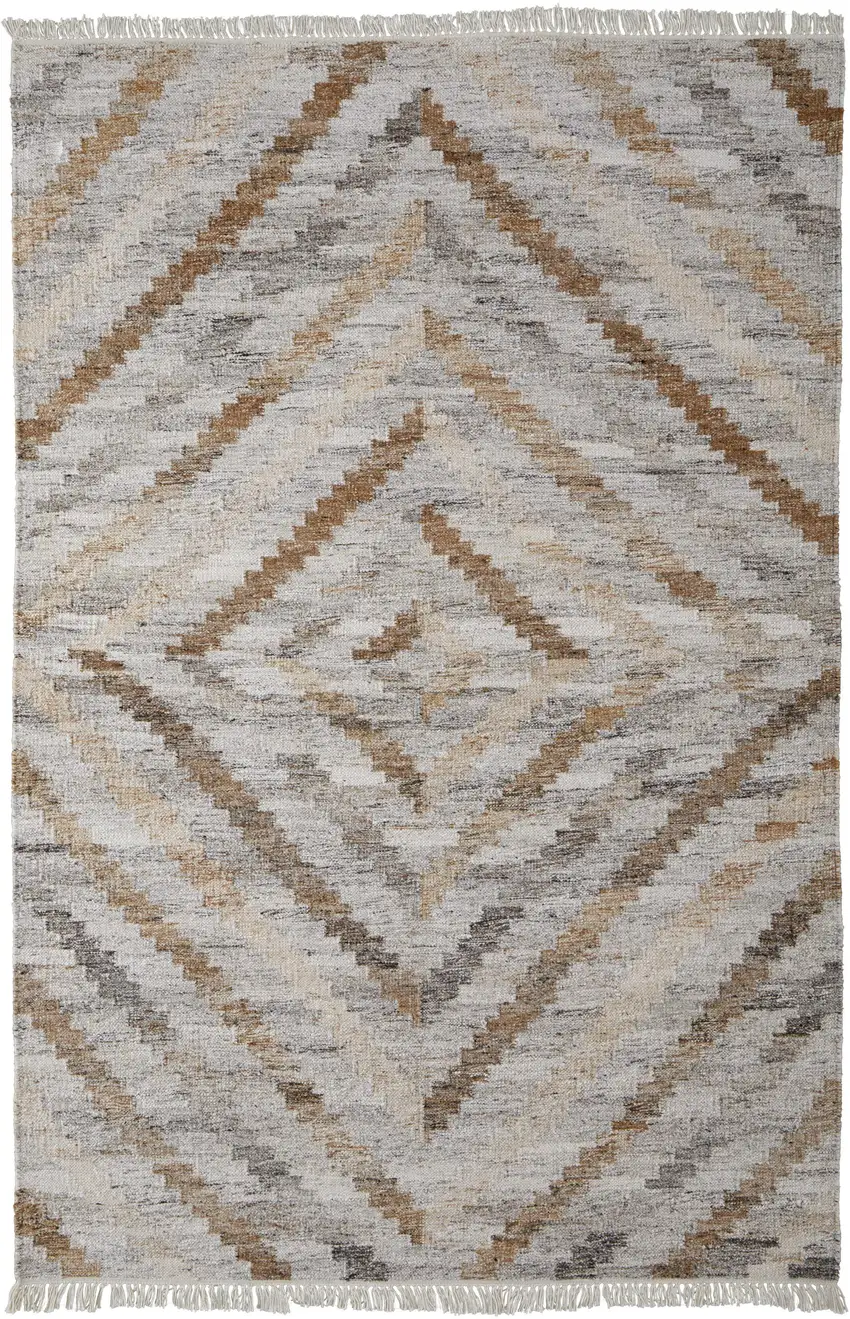 Gray And Brown Geometric Hand Woven Area Rug With Fringe Photo 9
