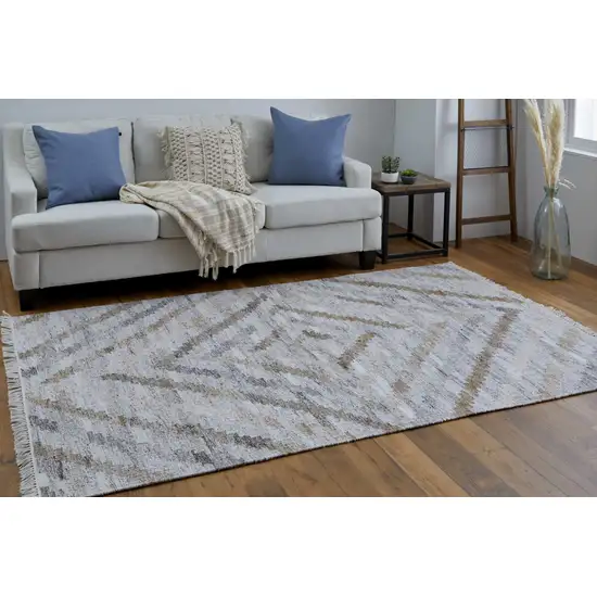 Gray And Brown Geometric Hand Woven Area Rug With Fringe Photo 5