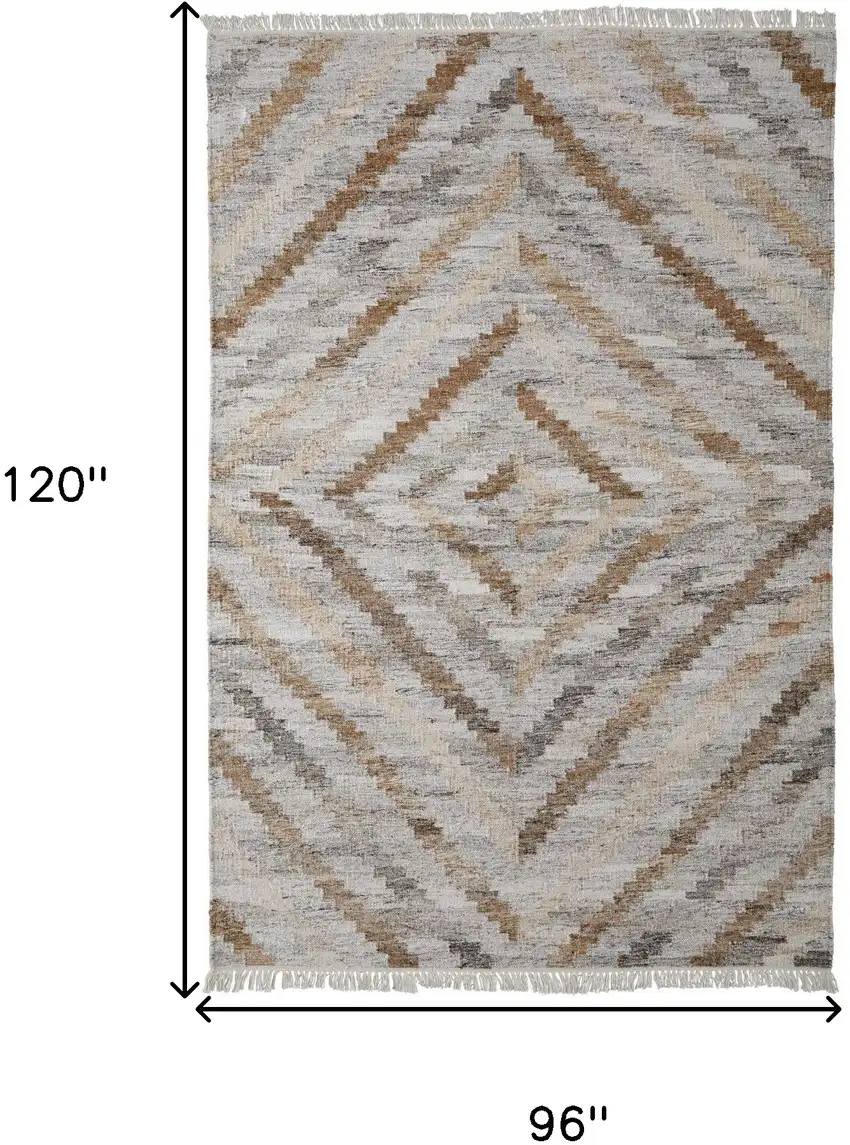 Ivory Gray And Tan Geometric Hand Woven Stain Resistant Area Rug With Fringe Photo 10