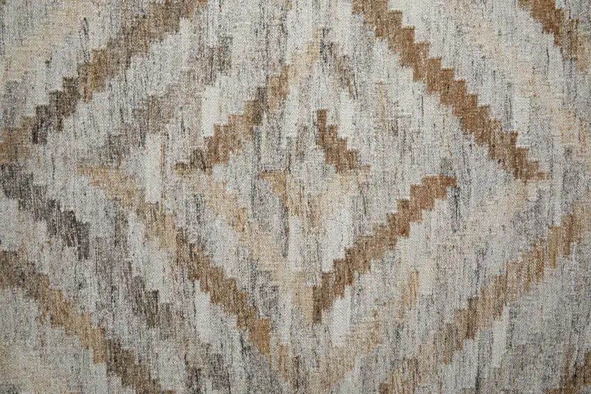 Ivory Gray And Tan Geometric Hand Woven Stain Resistant Area Rug With Fringe Photo 9