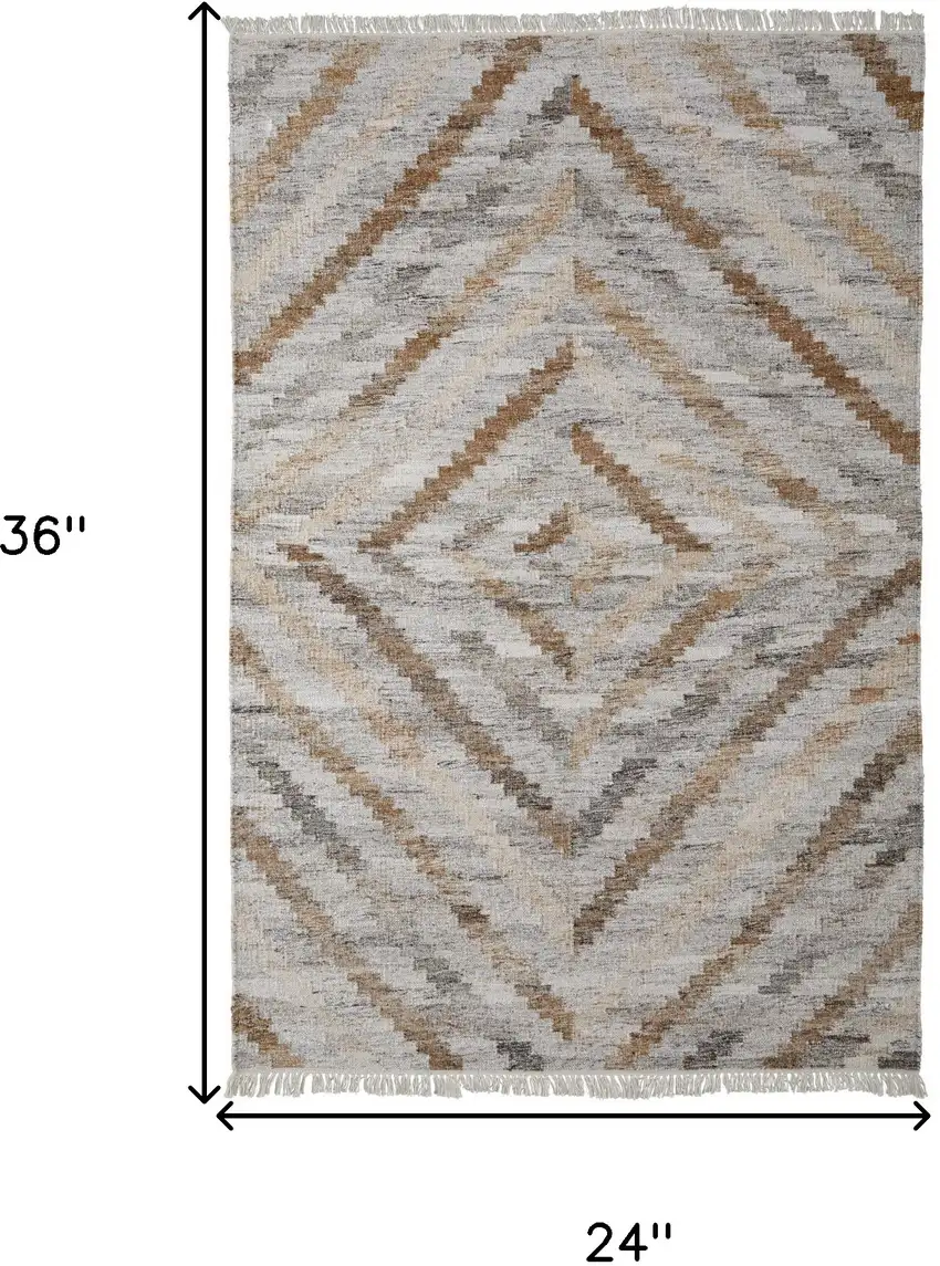 Ivory Gray And Tan Geometric Hand Woven Stain Resistant Area Rug With Fringe Photo 5