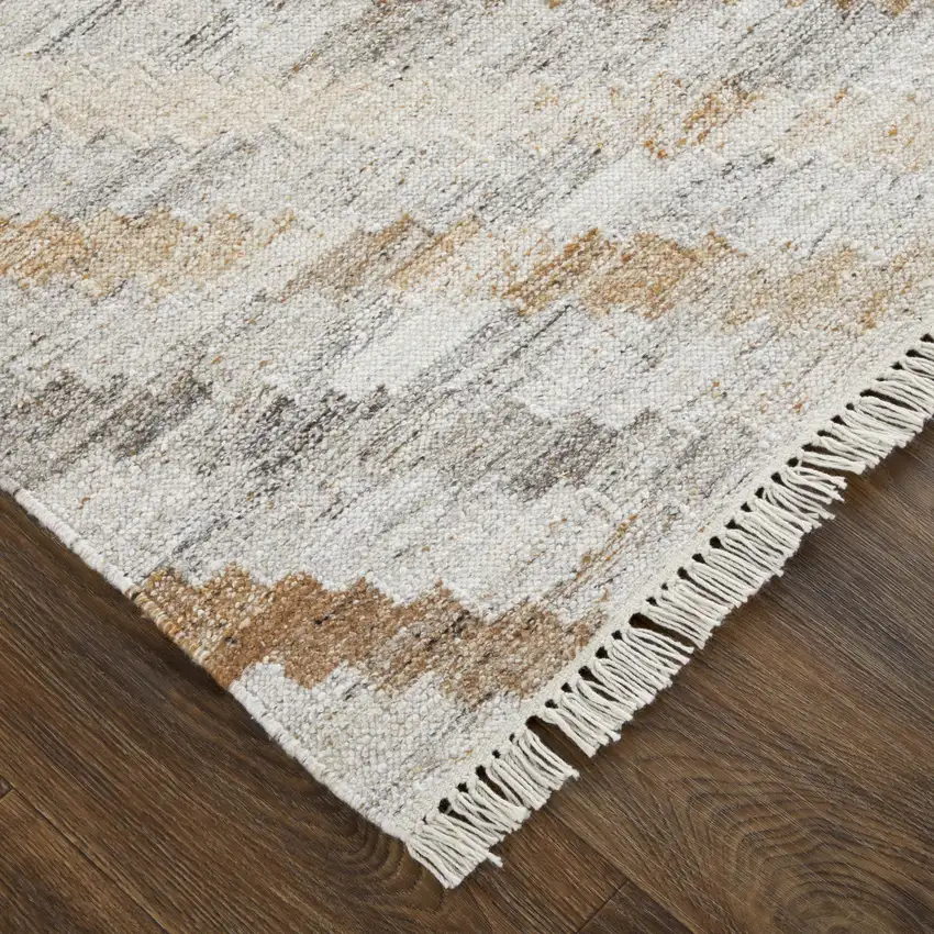 Gray And Brown Geometric Hand Woven Area Rug With Fringe Photo 5