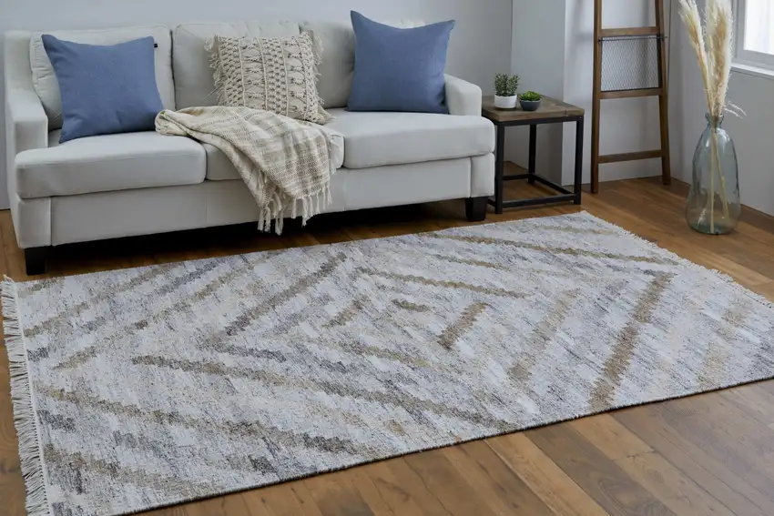 Gray And Brown Geometric Hand Woven Area Rug With Fringe Photo 3