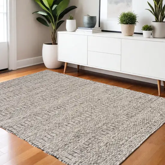 Gray and Ivory Wool Hand Woven Area Rug Photo 1
