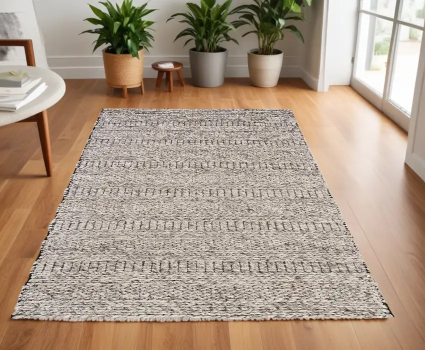 Gray and Ivory Wool Hand Woven Area Rug Photo 1