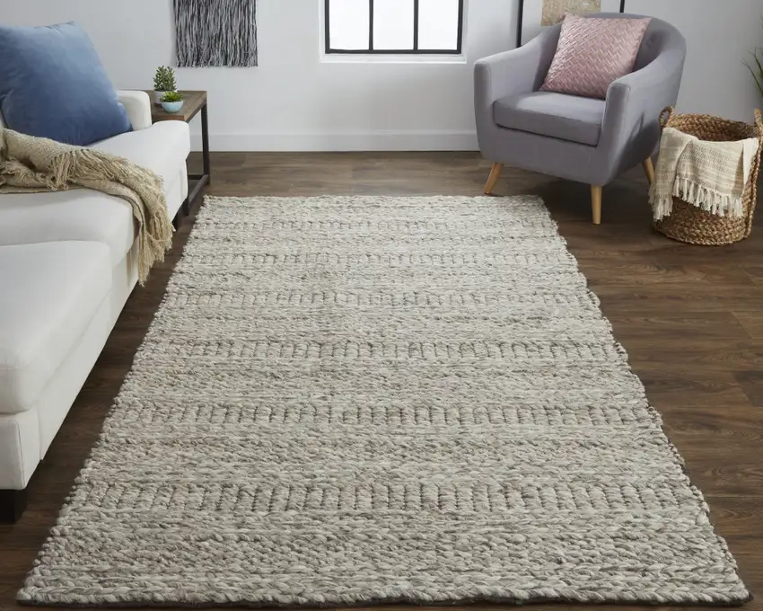 Gray and Ivory Wool Hand Woven Area Rug Photo 7
