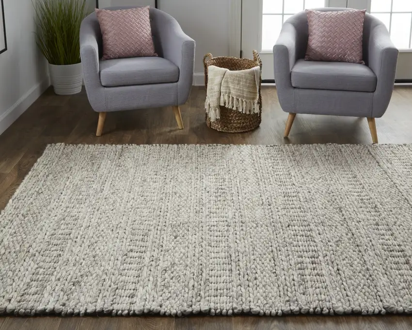 Gray and Ivory Wool Hand Woven Area Rug Photo 9