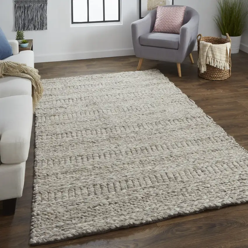 Gray and Ivory Wool Hand Woven Area Rug Photo 8