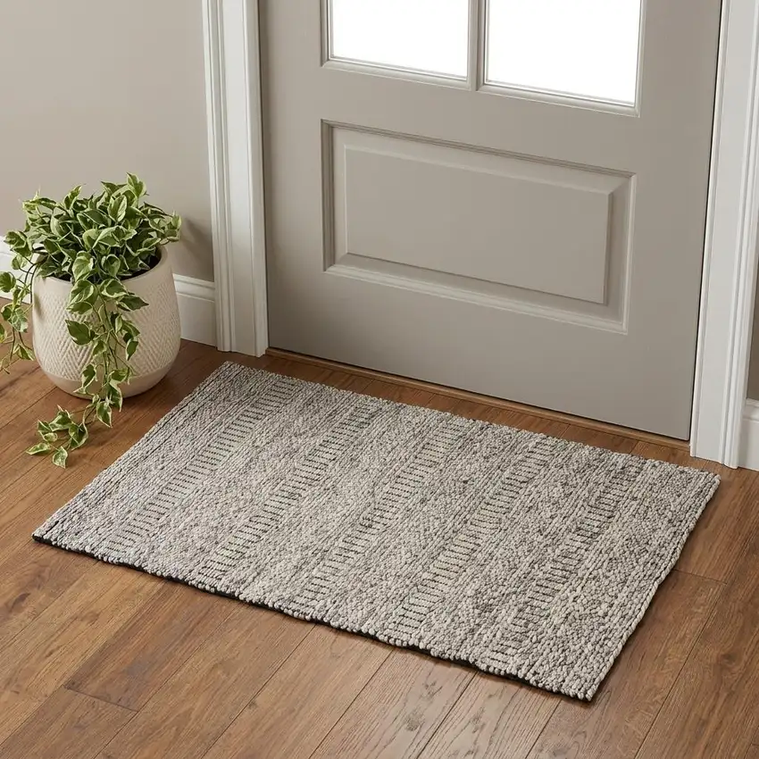 Gray and Ivory Wool Hand Woven Area Rug Photo 1