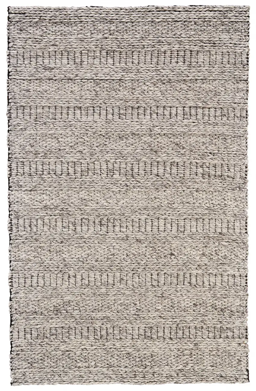Gray and Ivory Wool Hand Woven Area Rug Photo 2