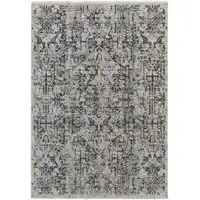 Photo of Ivory Gray And Taupe Abstract Power Loom Distressed Area Rug With Fringe