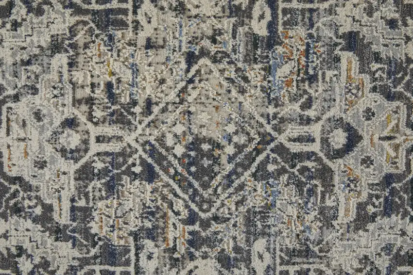 Ivory Gray And Taupe Abstract Power Loom Distressed Area Rug With Fringe Photo 1