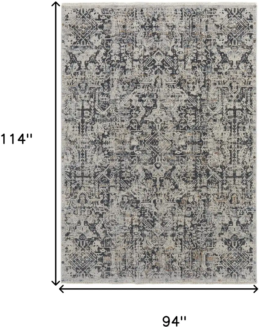 Ivory Gray And Taupe Abstract Power Loom Distressed Area Rug With Fringe Photo 7