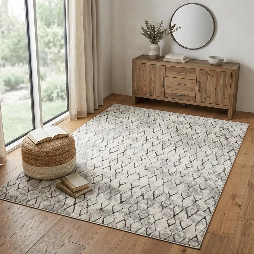 Gray And Ivory Geometric Area Rug Photo 1