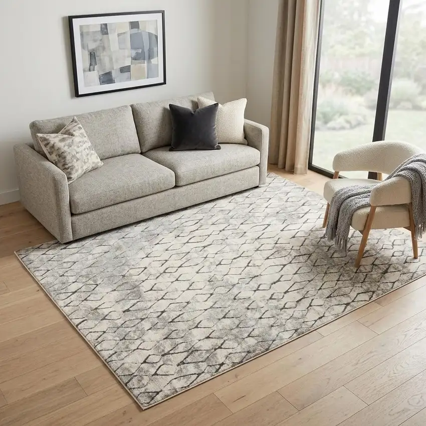 Gray And Ivory Geometric Area Rug Photo 1