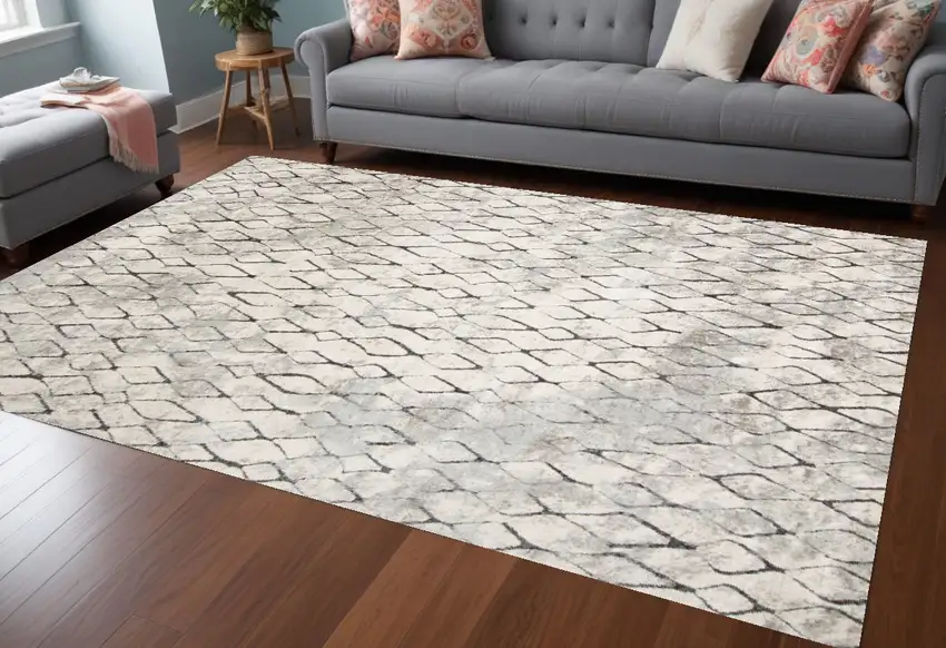Gray And Ivory Geometric Area Rug Photo 1