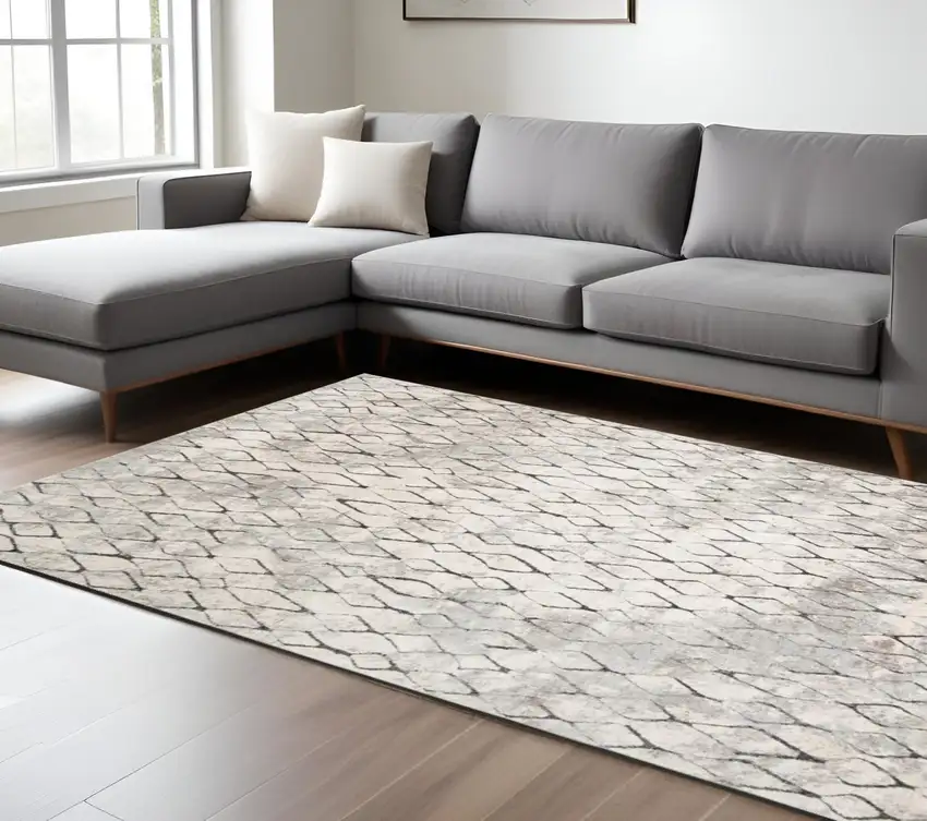 Gray and Ivory Abstract Area Rug Photo 2