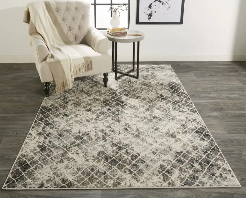 Ivory Gray And Taupe Abstract Stain Resistant Area Rug Photo 6
