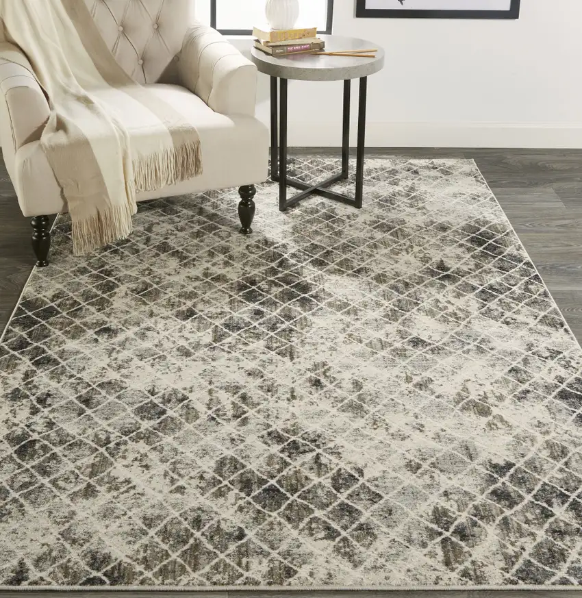 Ivory Gray And Taupe Abstract Stain Resistant Area Rug Photo 3