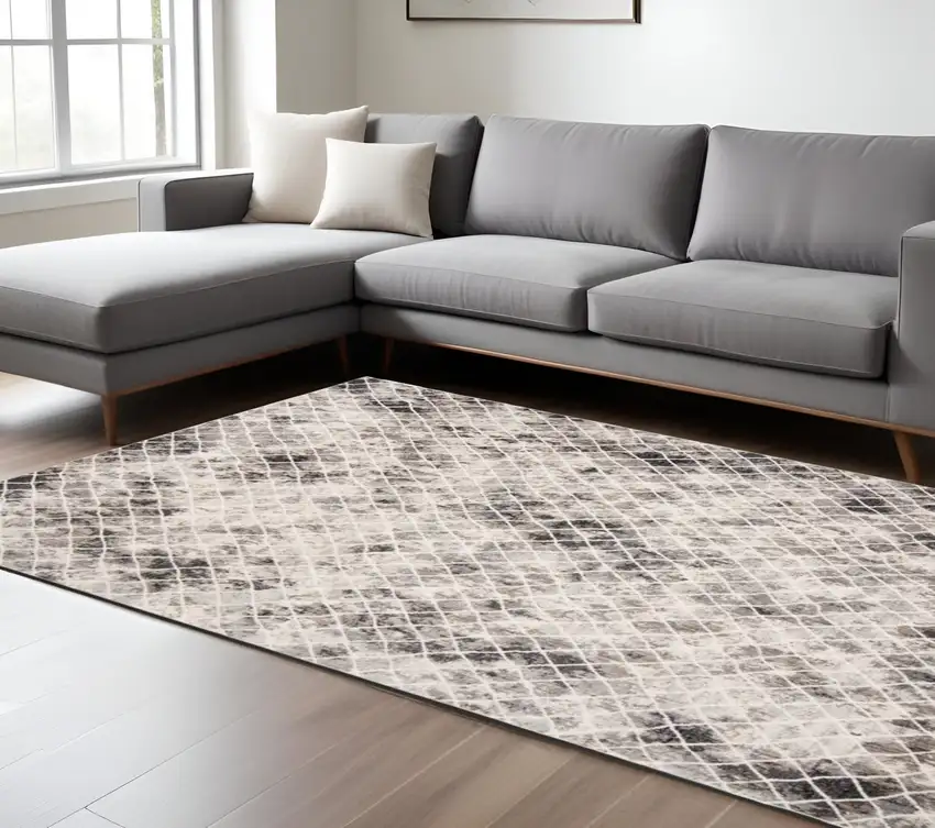 Gray and Ivory Abstract Area Rug Photo 1