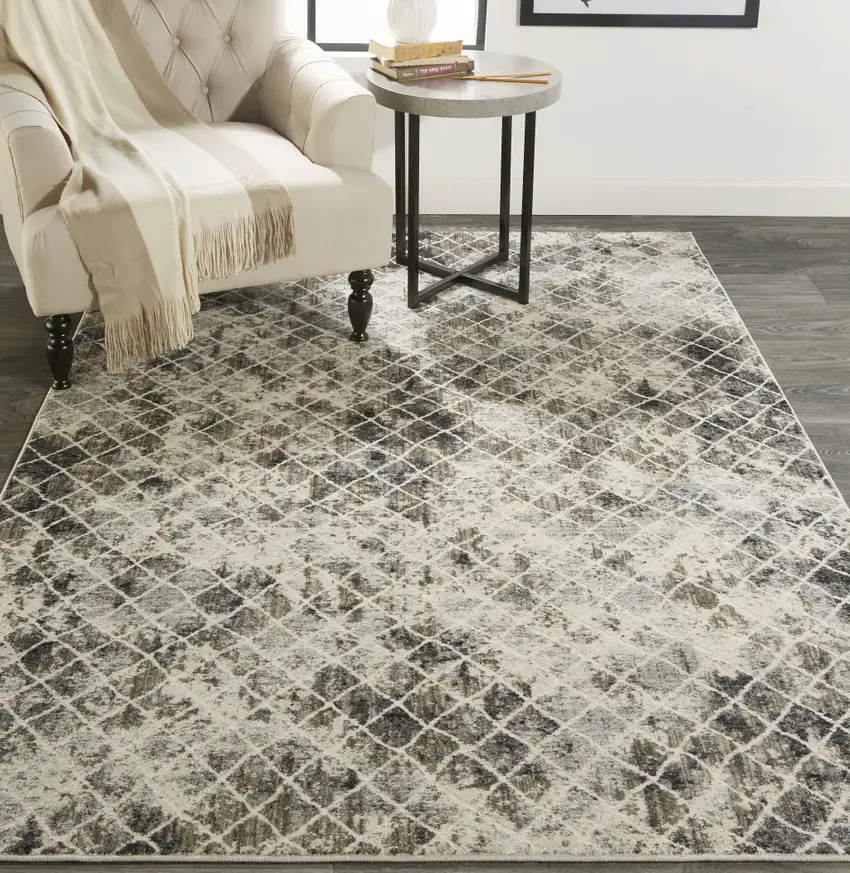 Ivory Gray And Taupe Abstract Stain Resistant Area Rug Photo 9
