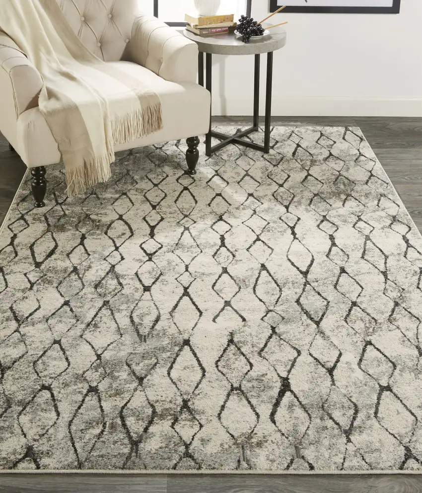 Gray And Ivory Geometric Area Rug Photo 9