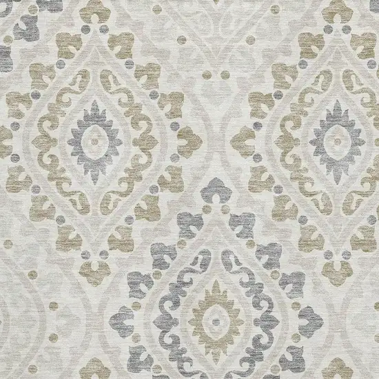 Ivory Gray And Taupe Diamond Washable Area Rug With UV Protection Photo 3