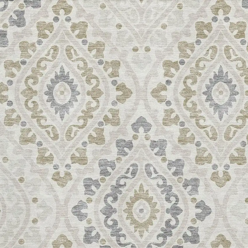 Ivory Gray And Taupe Diamond Washable Area Rug With UV Protection Photo 3