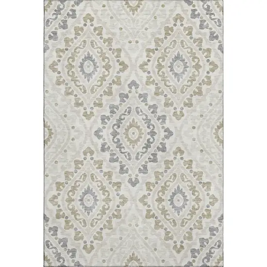 Ivory Gray And Taupe Diamond Washable Area Rug With UV Protection Photo 1