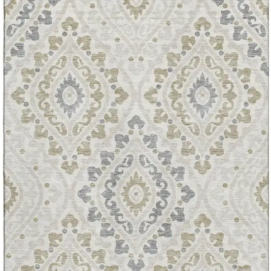 Ivory Gray And Taupe Diamond Washable Area Rug With UV Protection Photo 4