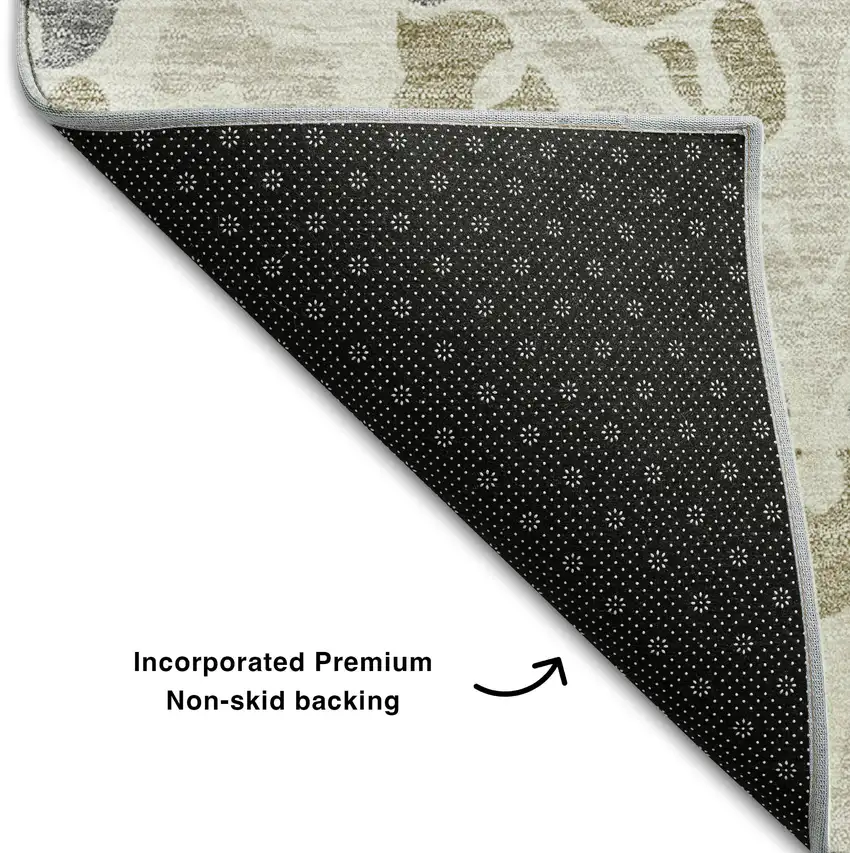 Ivory Gray And Taupe Diamond Washable Area Rug With UV Protection Photo 7