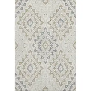 Photo of Ivory Gray And Taupe Diamond Washable Area Rug With UV Protection