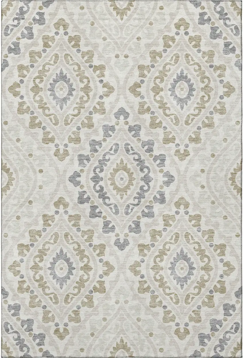 Ivory Gray And Taupe Diamond Washable Area Rug With UV Protection Photo 4