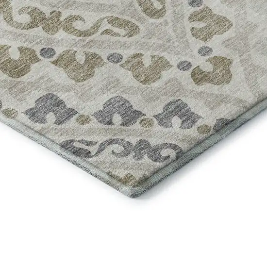 Ivory Gray And Taupe Diamond Washable Area Rug With UV Protection Photo 8