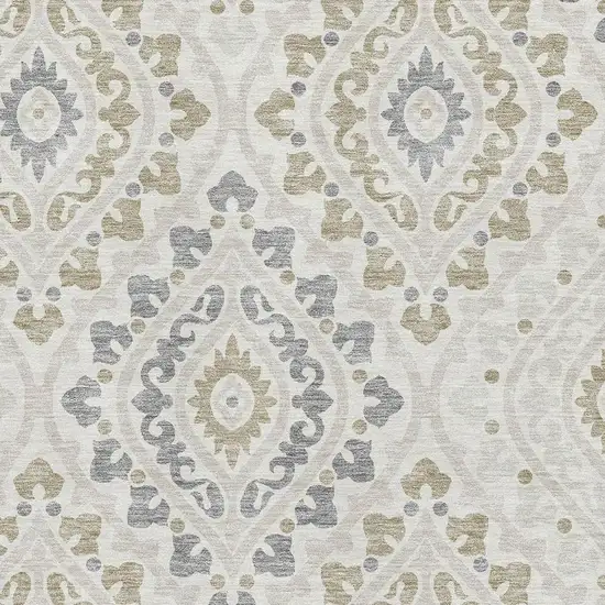 Ivory Gray And Taupe Diamond Washable Area Rug With UV Protection Photo 3