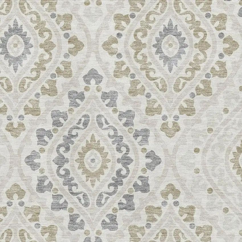 Ivory Gray And Taupe Diamond Washable Area Rug With UV Protection Photo 3