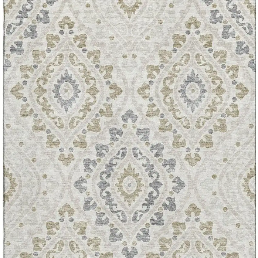 Ivory Gray And Taupe Diamond Washable Area Rug With UV Protection Photo 4