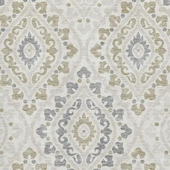 Ivory Gray And Taupe Diamond Washable Area Rug With UV Protection Photo 3