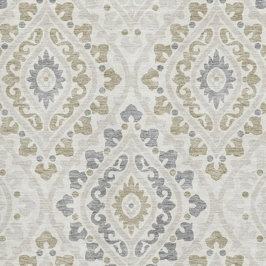 Ivory Gray And Taupe Diamond Washable Area Rug With UV Protection Photo 3
