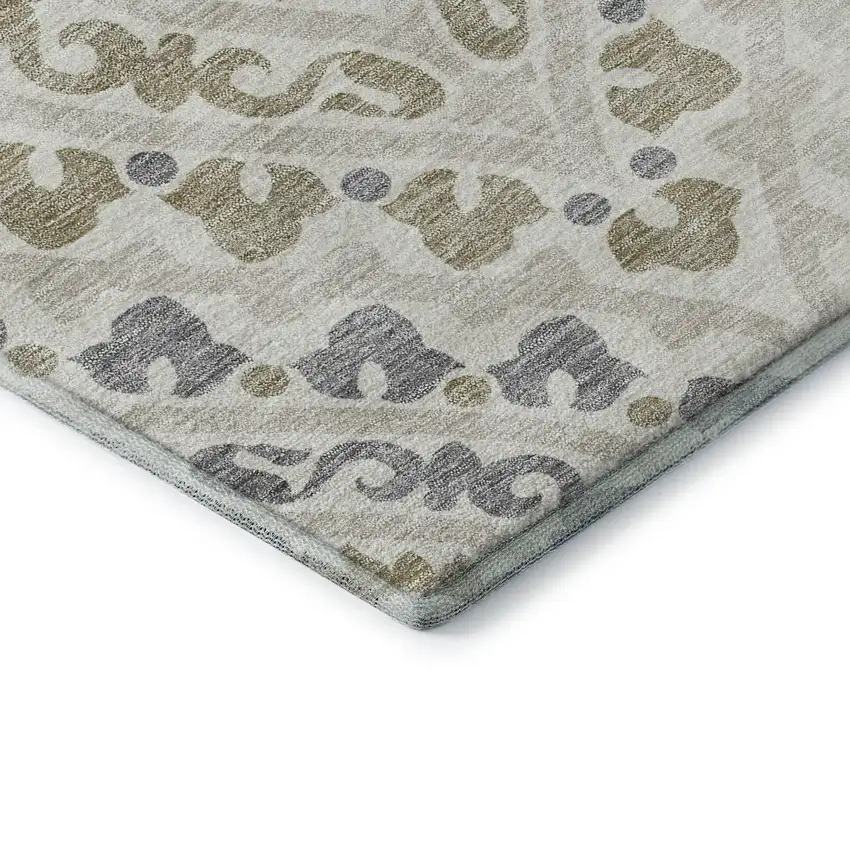 Ivory Gray And Taupe Diamond Washable Area Rug With UV Protection Photo 8