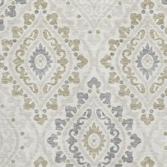 Ivory Gray And Taupe Diamond Washable Area Rug With UV Protection Photo 3