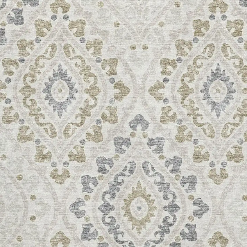 Ivory Gray And Taupe Diamond Washable Area Rug With UV Protection Photo 3