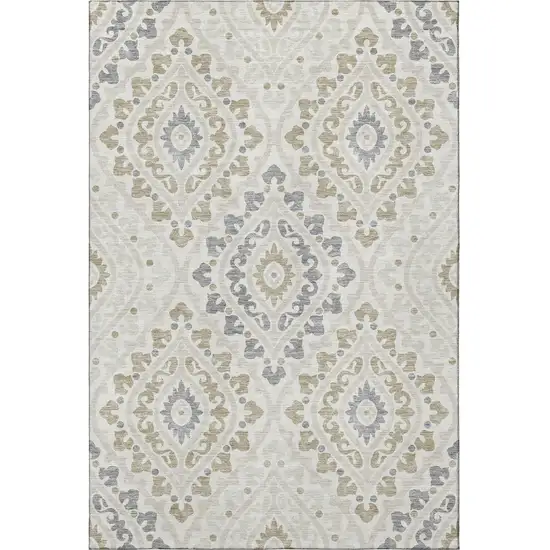 Ivory Gray And Taupe Diamond Washable Area Rug With UV Protection Photo 4