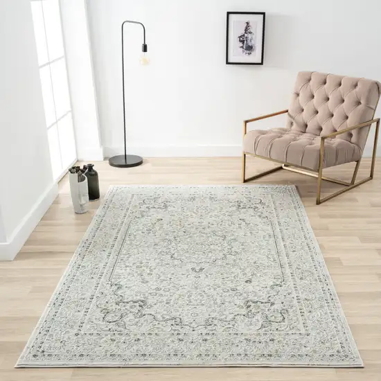 Ivory Gray And Taupe Floral Power Loom Stain Resistant Area Rug Photo 7