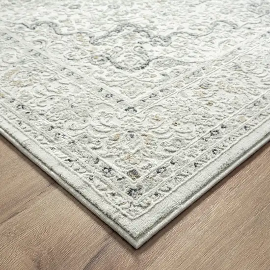 Ivory Gray And Taupe Floral Power Loom Stain Resistant Area Rug Photo 6